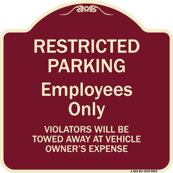 Designer Series-Restricted Parking Employees Violators Will Be Towed V, 18" x 18", BU-1818-9893